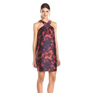 Trina Turk Halter Floral Sheath party formal Dress Pockets Sz 4 – Navy & Red